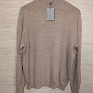 Kenneth Roberts Platinum Men's 100% Extrafine Merino Wool Mock Neck Sweater Tan
